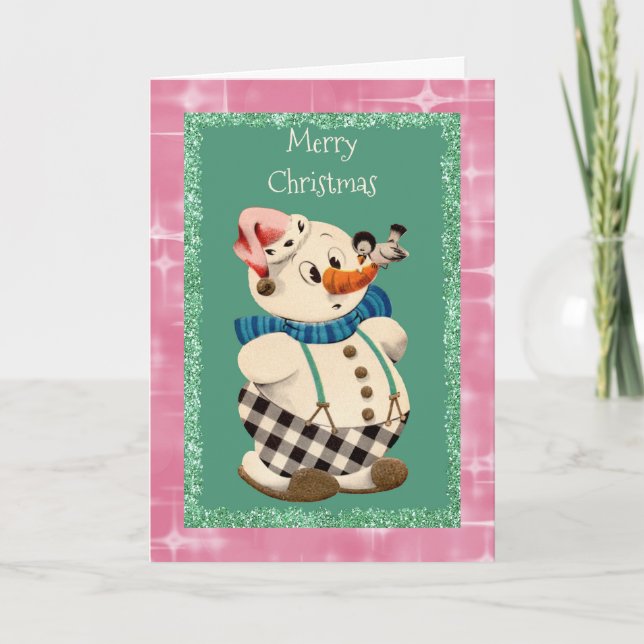 Tarjeta Festiva Snowman Vintage Christmas (Anverso)