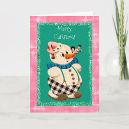 Tarjeta Festiva Snowman Vintage Christmas