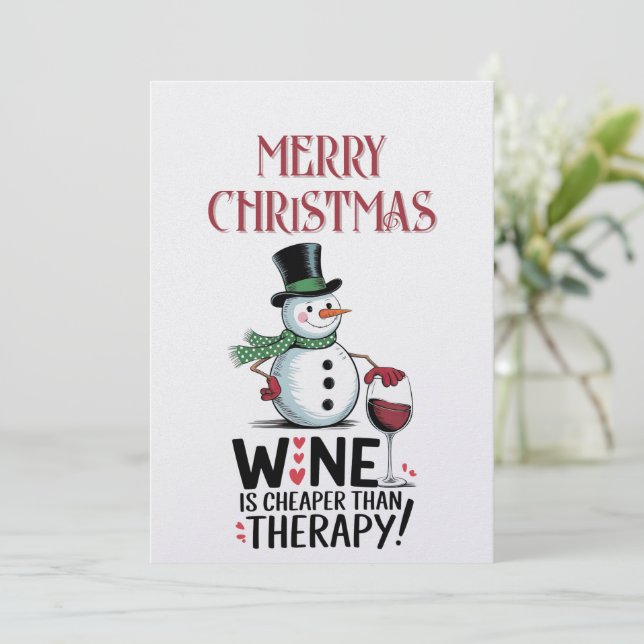 Tarjeta Festiva Snowman Wine cita a Navidades de invierno (Anverso de pie)