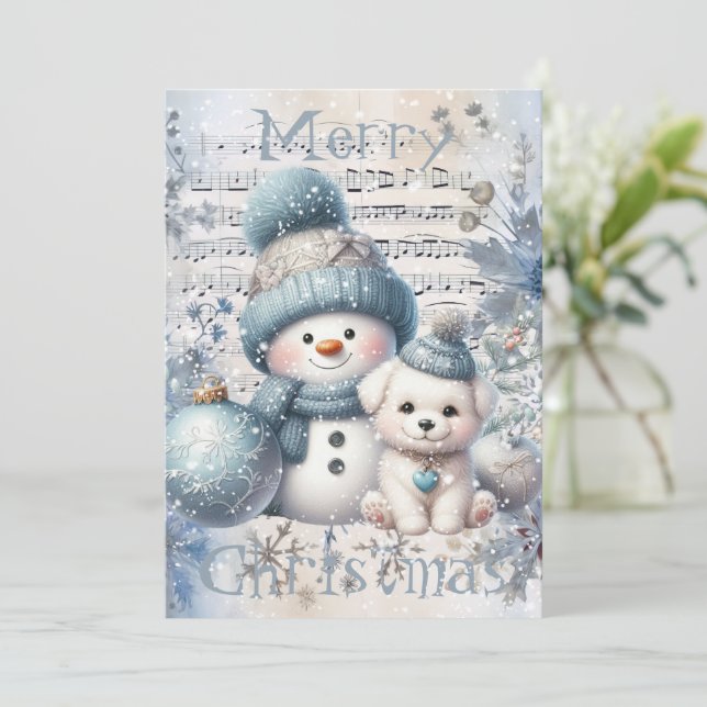 Tarjeta Festiva Snowman Winter Christmas (Anverso de pie)