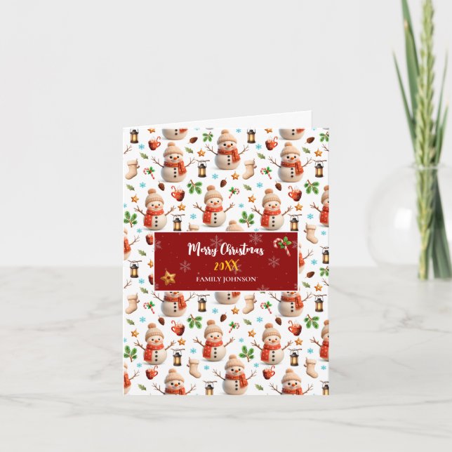 Tarjeta Festiva Snowman Winter Holiday - Merry Christmas (Anverso)