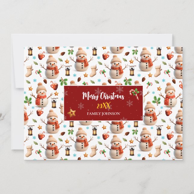 Tarjeta Festiva Snowman Winter Holiday - Merry Christmas (Anverso)