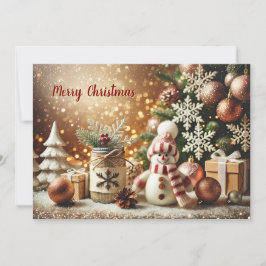 Tarjeta Festiva Snowman with Glittery Background and Snowflakes