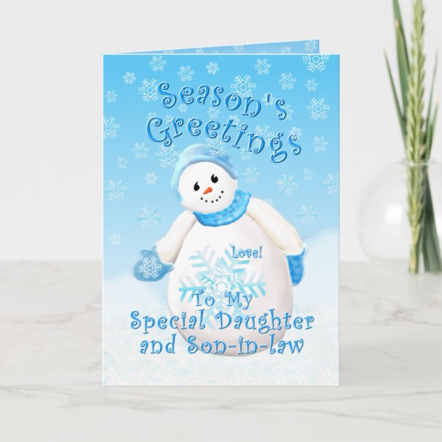 Tarjeta Festiva Snowman Wonderland por hija y yerno (Anverso)