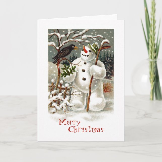 Tarjeta Festiva Snowman y Crow Greeting Card (Anverso)