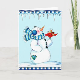 Tarjeta Festiva Snowman y el cardenal