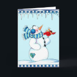 Tarjeta Festiva Snowman y el cardenal<br><div class="desc">Tarjeta de saludo de invierno cardinal y muñeco de nieve. Personalizar para agregar su propio mensaje dentro.</div>