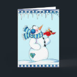 Tarjeta Festiva Snowman y el cardenal<br><div class="desc">Tarjeta de saludo de invierno cardinal y muñeco de nieve. Personalizar para agregar su propio mensaje dentro.</div>