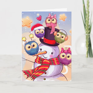 Tarjeta Festiva Snowman y Owls