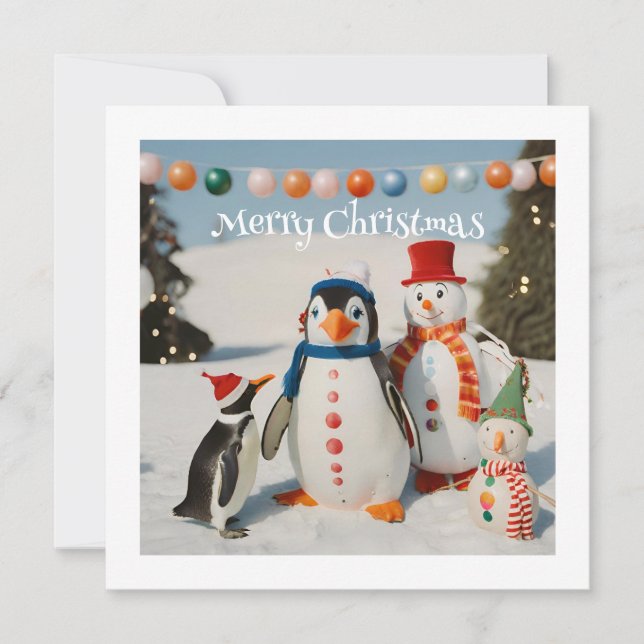 Tarjeta Festiva Snowman y Penguin #2 Navidades de Novedad Personal (Anverso)