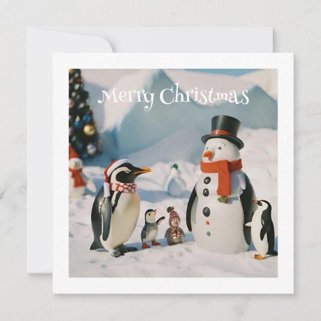 Tarjeta Festiva Snowman y Penguin #3 Personalizados Navidades de N (Anverso)