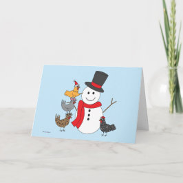 Tarjeta Festiva Snowman y pollos