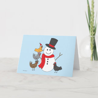 Tarjeta Festiva Snowman y pollos