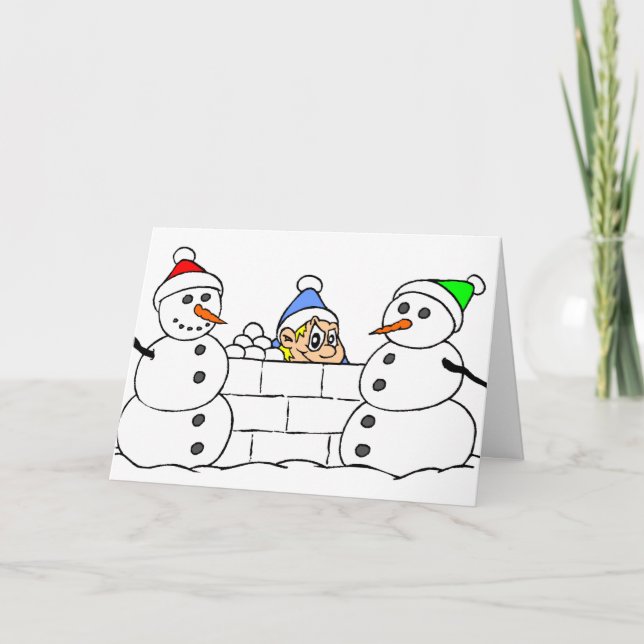 Tarjeta Festiva Snowman y Sneaky Boy (Anverso)