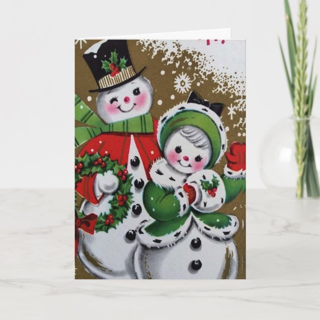 Tarjeta Festiva Snowman y su novia (Anverso)