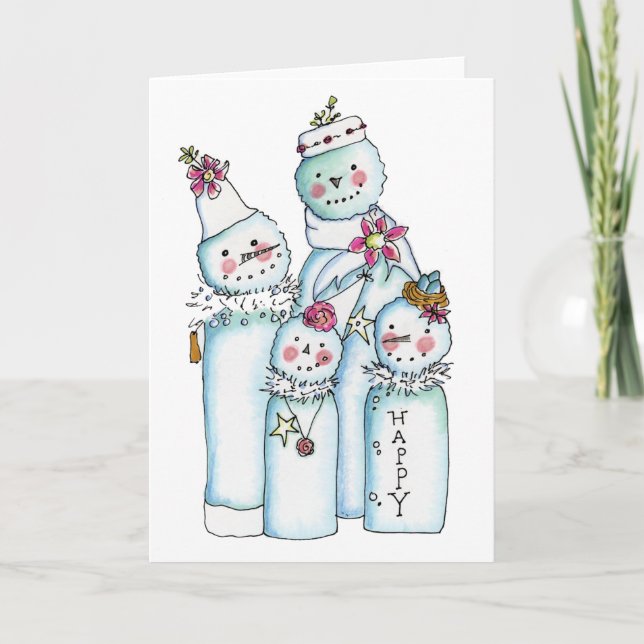 Tarjeta Festiva Snowmen (Anverso)