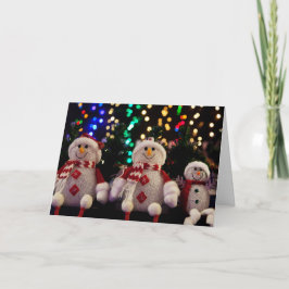 Tarjeta Festiva Snowmen Christmas Ornaments on Decorative Tree