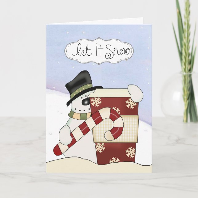Tarjeta Festiva Snowmen con café (Anverso)