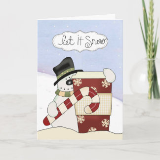 Tarjeta Festiva Snowmen con café