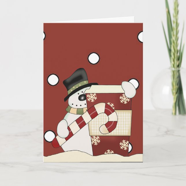 Tarjeta Festiva Snowmen con café (Anverso)