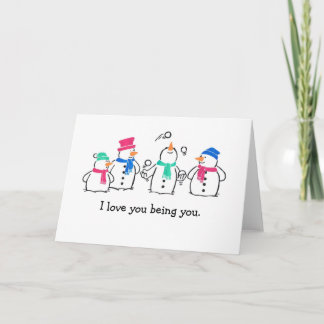 Tarjeta Festiva Snowmen divertido