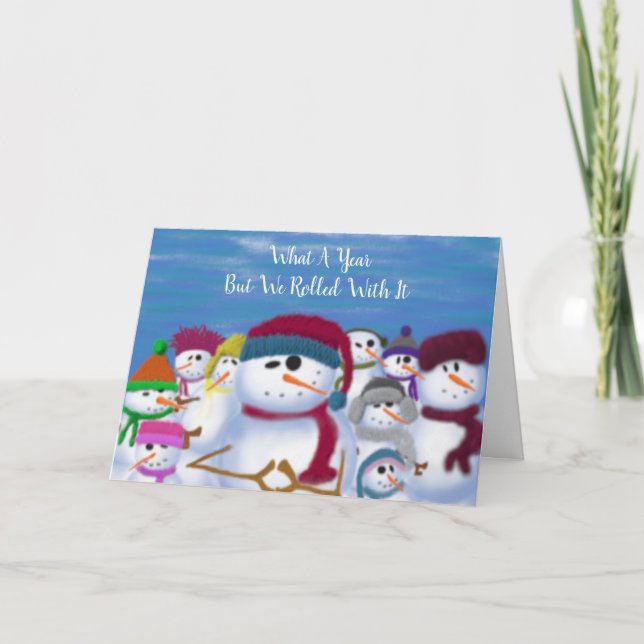 Tarjeta Festiva Snowmen lindo y caprichoso (Anverso)