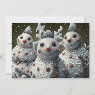 Tarjeta Festiva Snowmen Purpurinoso con brotes de Pinecone