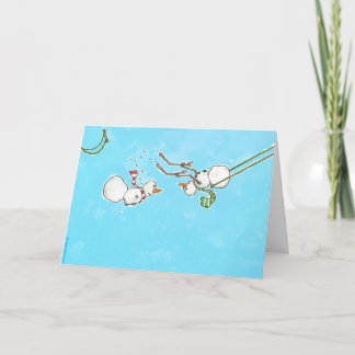 Tarjeta Festiva Snowmen Trapeze Acrobats