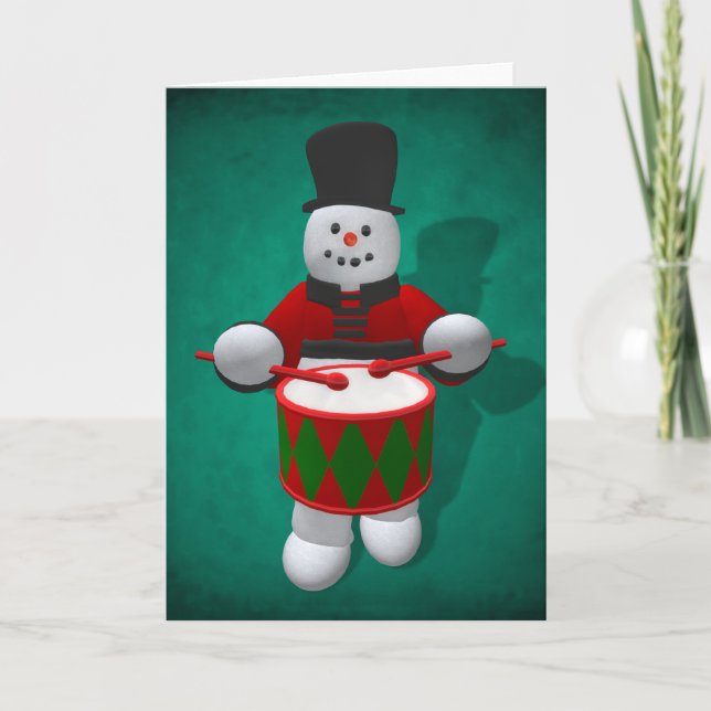 Tarjeta Festiva Snowmen vintage: Drummer (Anverso)