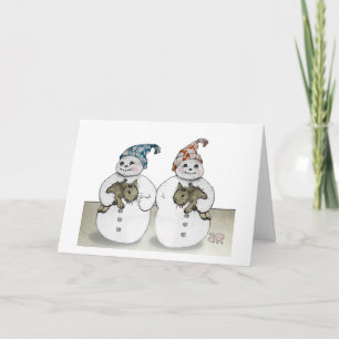 Tarjeta Festiva Snowmen y Bunnies