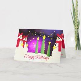 Tarjeta Festiva Snowmen Y Stars