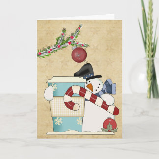 Tarjeta Festiva Snowmenj con café