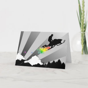 Tarjeta Festiva snowmobile. arco iris