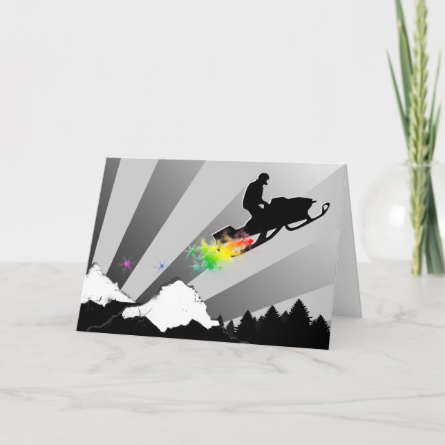 Tarjeta Festiva snowmobile. arco iris (Anverso)