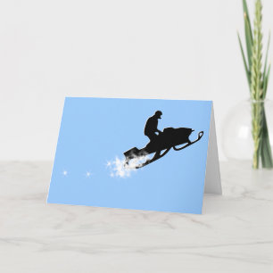 Tarjeta Festiva snowmobile. rastro del polvo