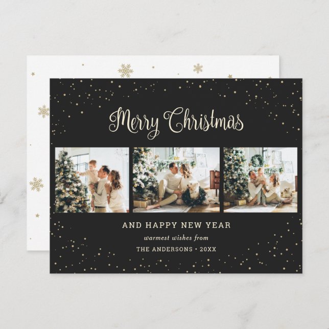 Tarjeta Festiva Snowowley Black Merry Christmas Photo (Anverso / Reverso)