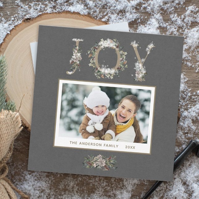 Tarjeta Festiva Snowowley Floral Joy Holiday Photo Square Card (Subido por el creador)