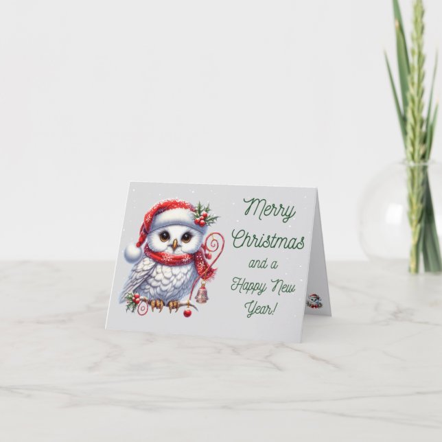 Tarjeta Festiva Snowowley Owl Merry Christmas Happy Year card (Anverso)