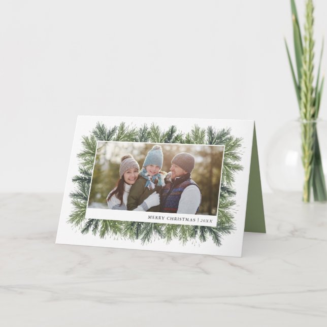 Tarjeta Festiva Snowowley Pines Christmas Photo Card (Anverso)