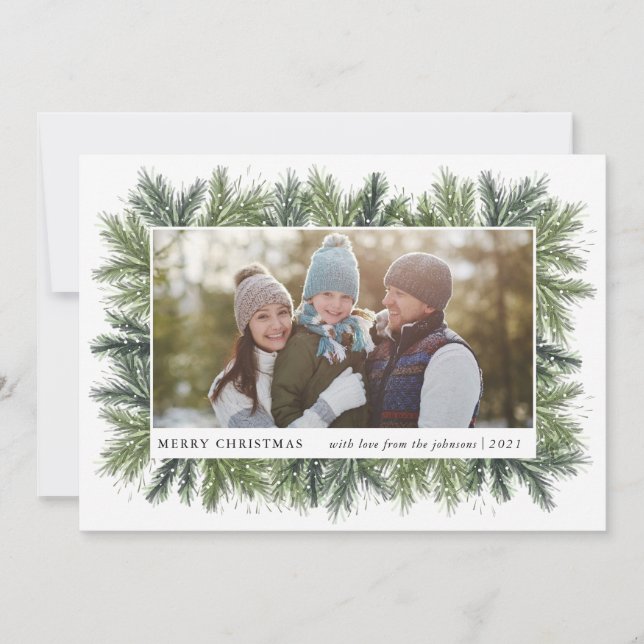 Tarjeta Festiva Snowowley Pines Christmas Photo Card (Anverso)