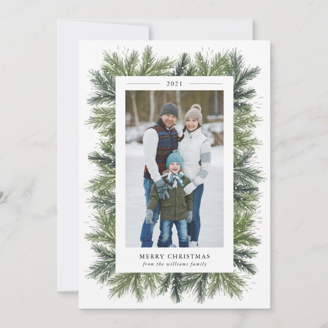 Tarjeta Festiva Snowowley Pines Christmas Photo Card (Anverso)