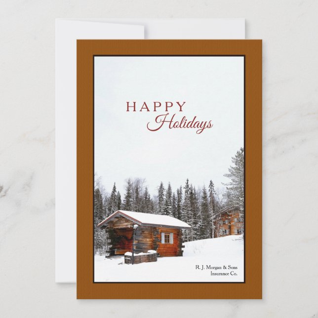Tarjeta Festiva Snowowley Rustic Cabin Holiday Card (Anverso)