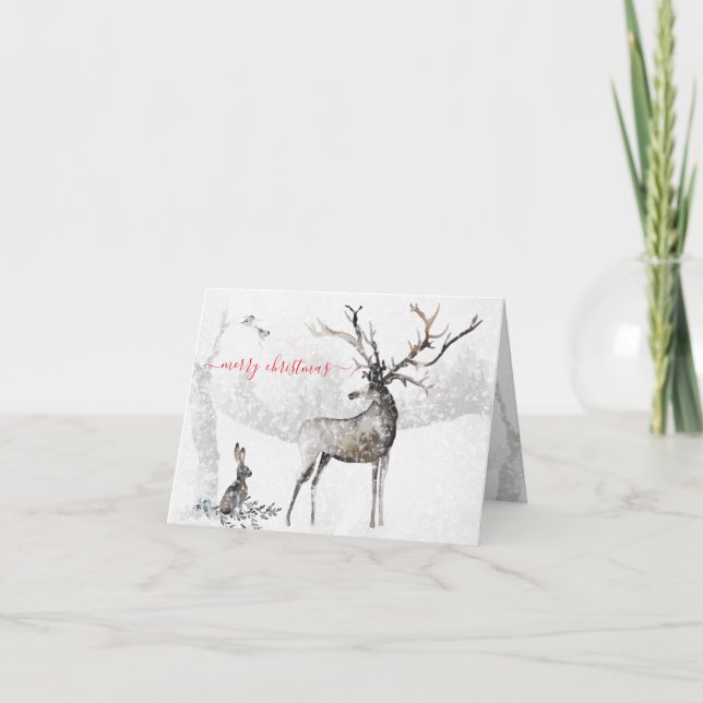 Tarjeta Festiva Snowowley Winter Woodland Reindeer Y Amigos (Anverso)
