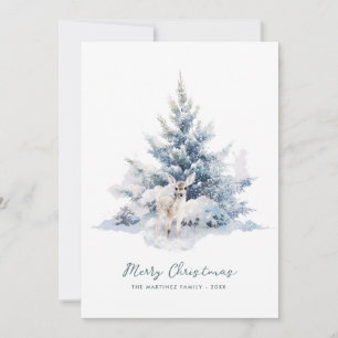 Tarjeta Festiva Snowowowland Pine Deer Merry Christmas Flat