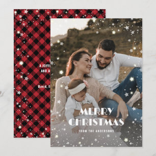 Tarjeta Festiva Snowowowly Merry Christmas Red Buffalo Plaid Photo