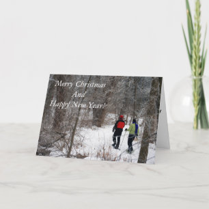 Tarjeta Festiva Snowshoeing en el parque