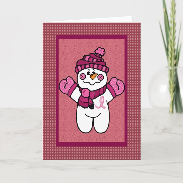 Tarjeta Festiva snowwoman rosado de la cinta (Anverso)