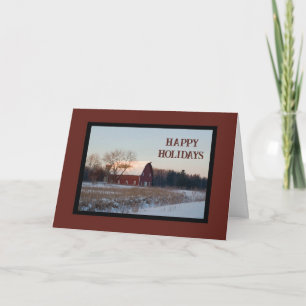 Tarjeta Festiva Snowy Barn Happy Holidays Card