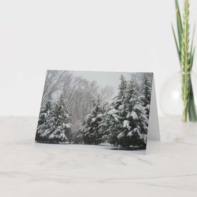 Tarjeta Festiva Snowy Evergreens (Anverso)