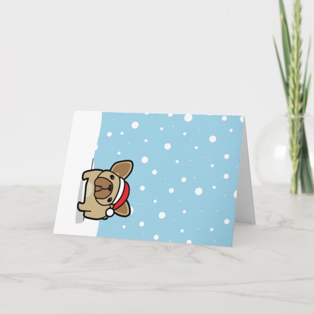 Tarjeta Festiva Snowy Fawn Frenchie (Anverso)